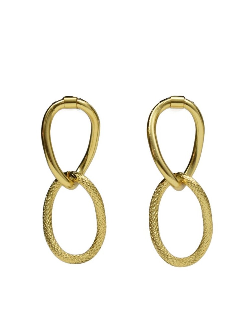 Linked Oval Hoop Earrings Gold Tone Texture Post Interlocking Loops